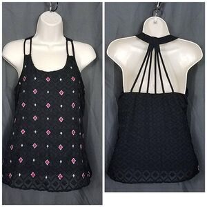 Candies Small Black Sleeveless Pink Diamond Racer Back Lined Blouse Top Size S
